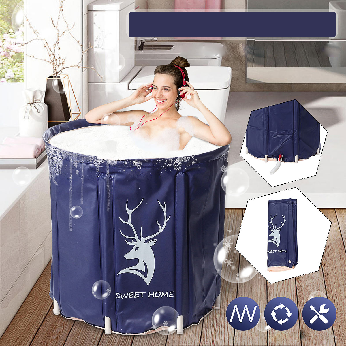 Portable Foldable Bathtub Water Barrel PVC Soaking Barrel Spa Bucket 1 Portable Foldable Bathtub Water Barrel PVC Soaking Barrel Spa Bucket