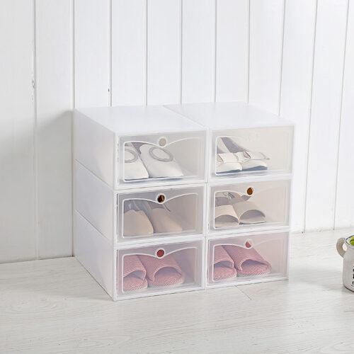 Foldable 6 Shoe Box Transparent Plastic Flip Drawer Type-White/Pink/Blue/Green