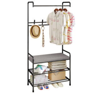 Floor Cloth Shelf Coat Hat Rack Floor Standing Hanger Anti-rust Metal Iron Clothing Hanging Storage Shelf Organizer