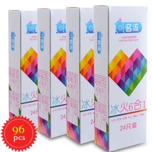 MingLiu 96pcs/4boxes 6 Styles Warming Mint ice & Fire Silken Ultra-Thin Thread Particle Condoms