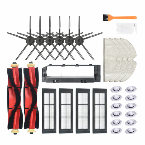 31pcs Replacements for Xiaomi Roborock Xiaowa Vacuum Cleaner Parts Accessories 6*5-arm Side Brushes 4*Filters 2*Main Brushes 4*Rags 12*Water Cores 1*Yellow Brush 1*White Brush 1*Main Brushes Cover Non-original
