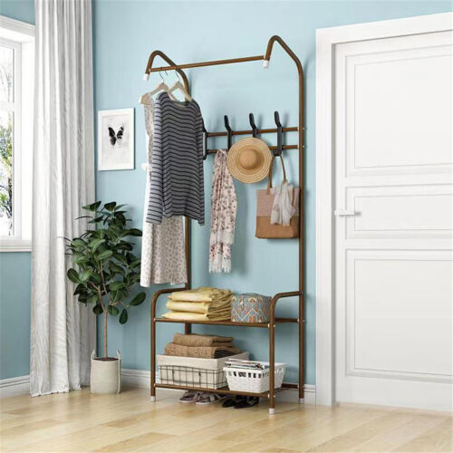Floor Cloth Shelf Coat Hat Rack Floor Standing Hanger Anti-rust Metal Iron Clothing Hanging Storage Shelf Organizer