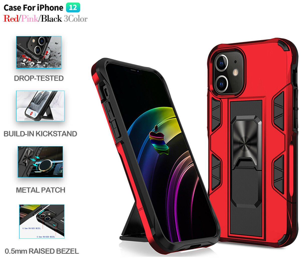 For Apple iPhone 12 Pro Max Mini Case Car Ring Shockproof Army Heavy Duty Cover