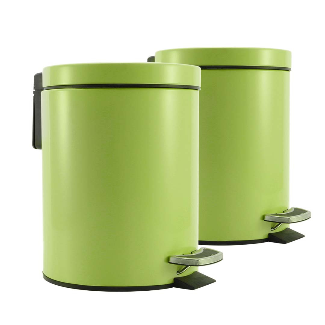 SOGA 2X Foot Pedal Stainless Steel Rubbish Recycling Garbage Waste Trash Bin Round 12L Green
