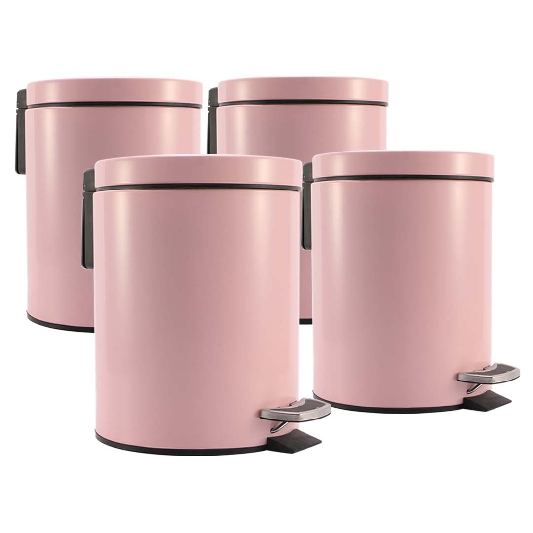SOGA 4X 7L Foot Pedal Stainless Steel Rubbish Recycling Garbage Waste Trash Bin Round Pink