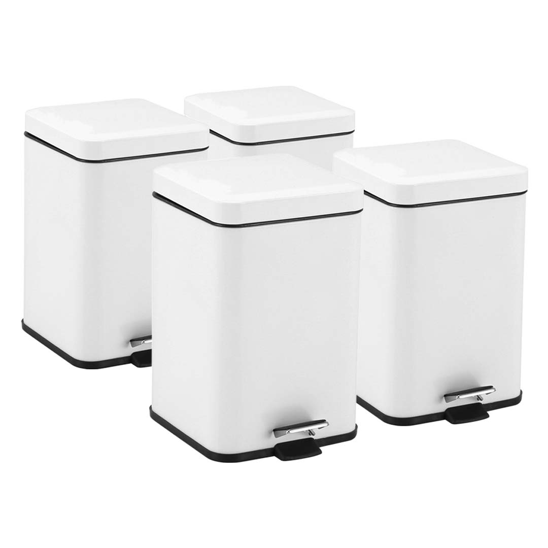 SOGA 4X 6L Foot Pedal Stainless Steel Rubbish Recycling Garbage Waste Trash Bin Square White