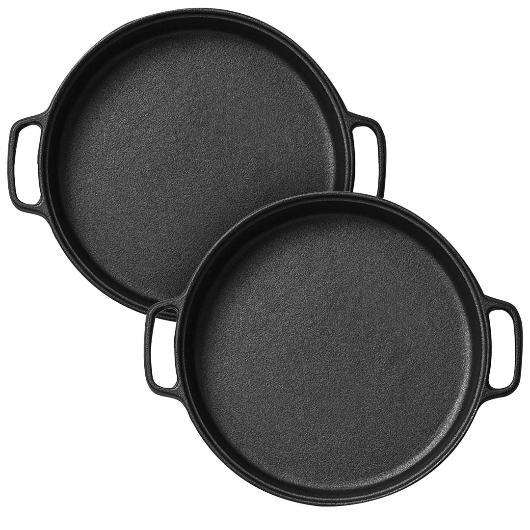 SOGA 2x Cast Iron 30cm Frying Pan Skillet Non-stick Coating Steak Sizzle Platter