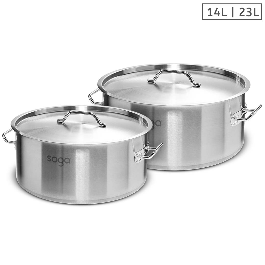 SOGA Stock Pot 14L 23L Top Grade Thick Stainless Steel Stockpot 18/10