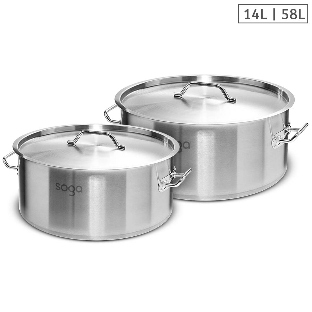 SOGA Stock Pot 14L 58L Top Grade Thick Stainless Steel Stockpot 18/10