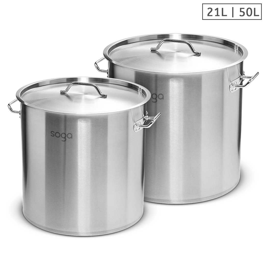 SOGA Stock Pot 21L 50L Top Grade Thick Stainless Steel Stockpot 18/10