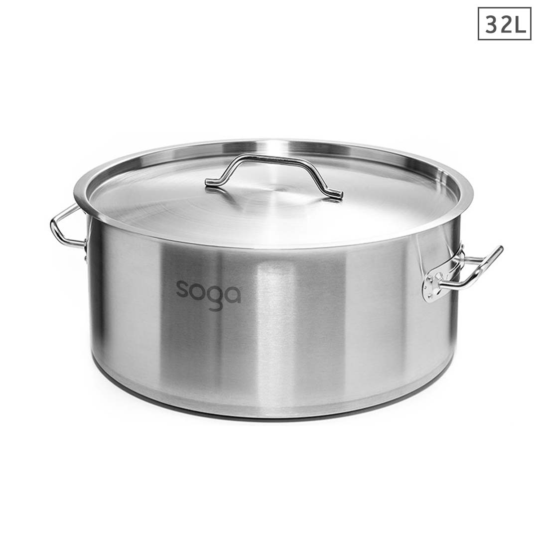 SOGA Stock Pot 32L Top Grade Thick Stainless Steel Stockpot 18/10