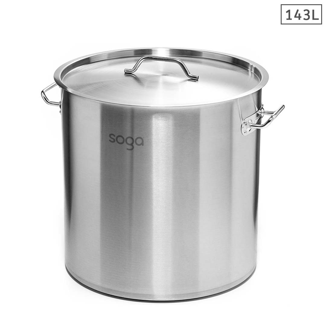 SOGA Stock Pot 143L Top Grade Thick Stainless Steel Stockpot 18/10