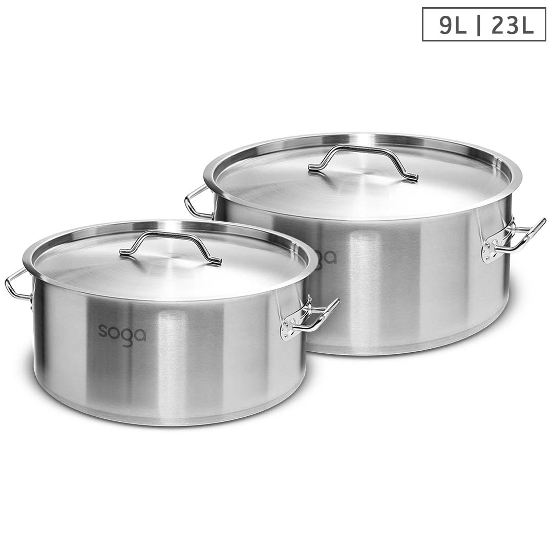 SOGA Stock Pot 9L 23L Top Grade Thick Stainless Steel Stockpot 18/10