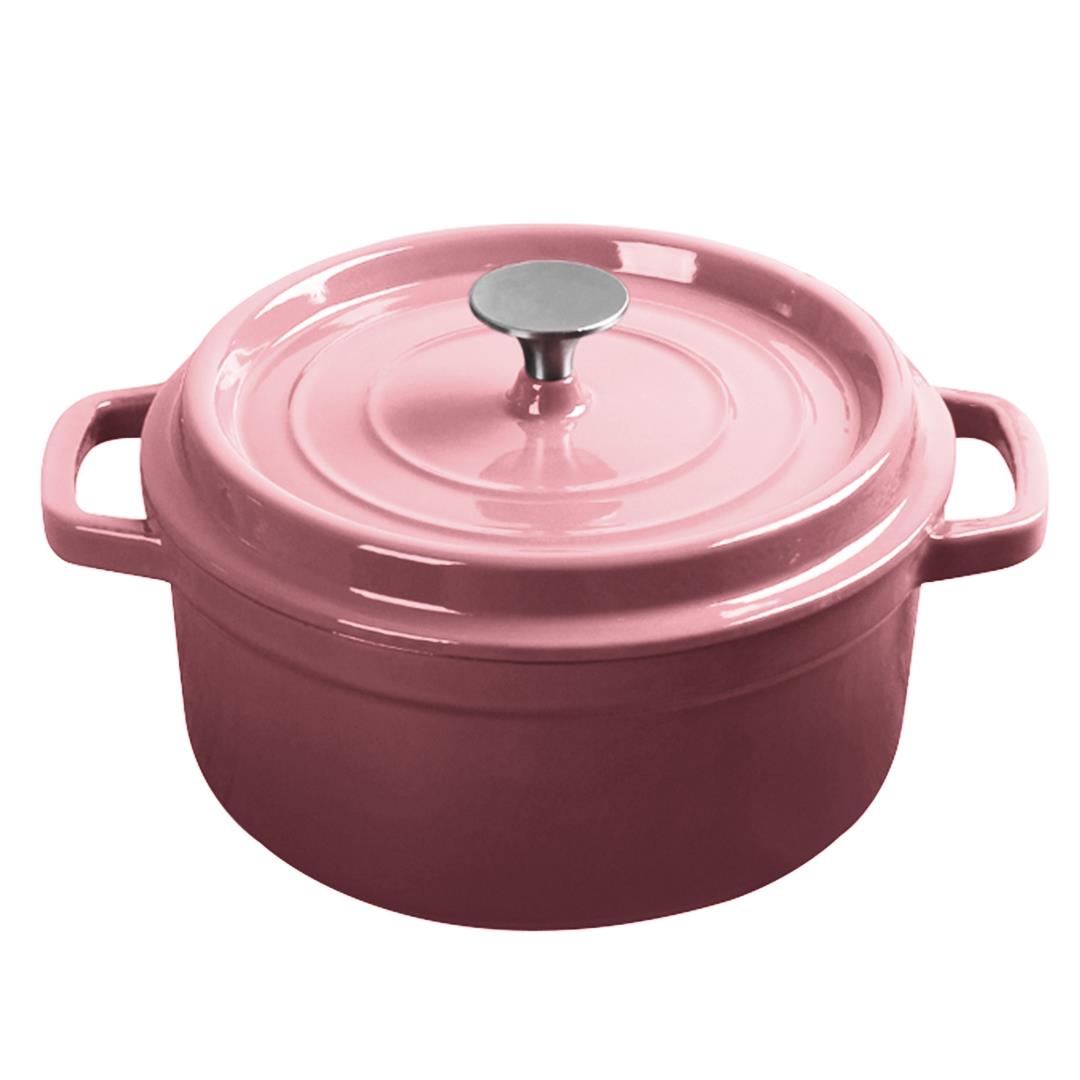 SOGA Cast Iron 24cm Enamel Porcelain Stewpot Casserole Stew Cooking Pot With Lid 3.6L Pink