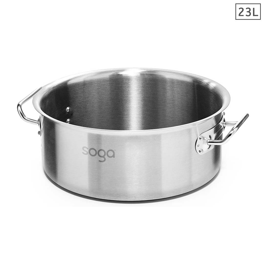 SOGA Stock Pot 23L Top Grade Thick Stainless Steel Stockpot 18/10 Without Lid