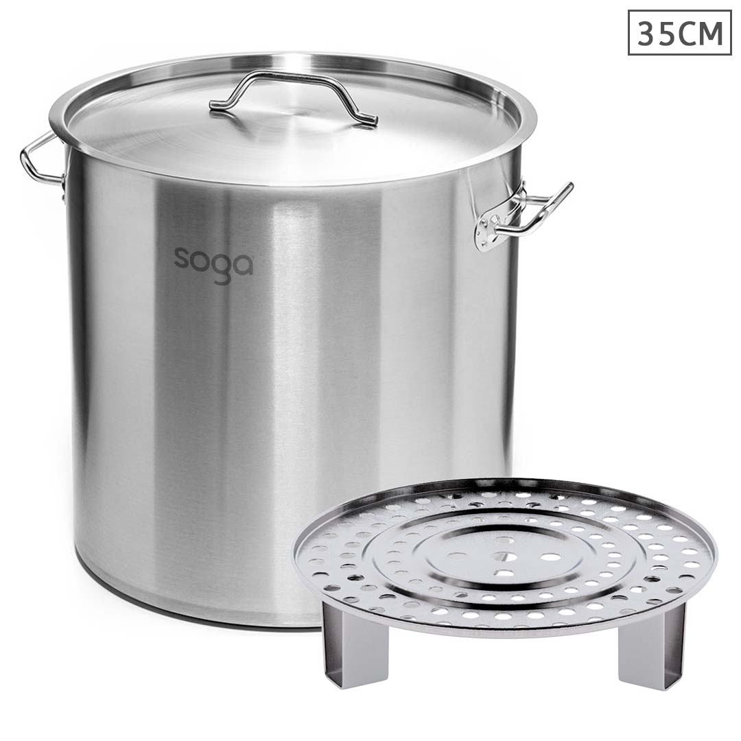 SOGA 35cm Stainless Steel Stock Pot with One Steamer Rack Insert Stockpot Tray