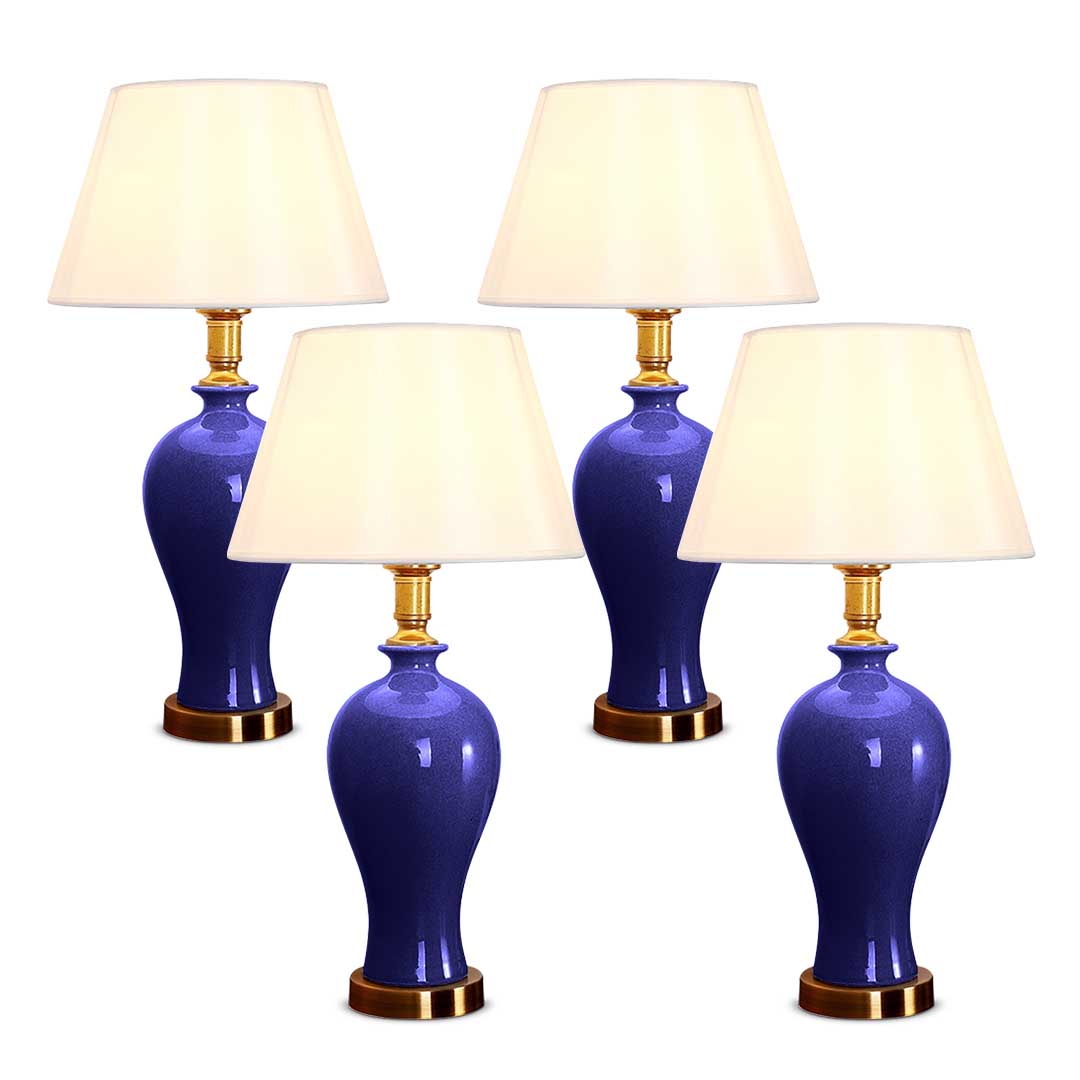 SOGA 4x Blue Ceramic Oval Table Lamp with Gold Metal Base