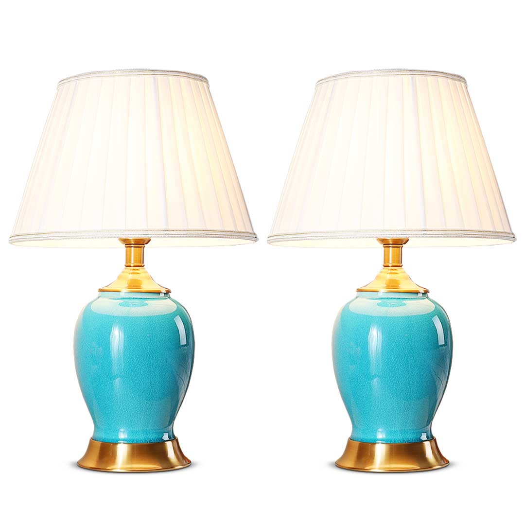 SOGA 2x Ceramic Oval Table Lamp with Gold Metal Base Desk Lamp Blue