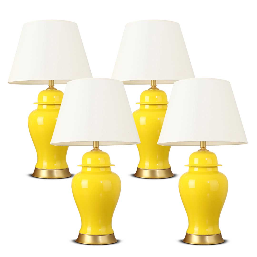 SOGA 4x Oval Ceramic Table Lamp with Gold Metal Base Desk Lamp Yellow