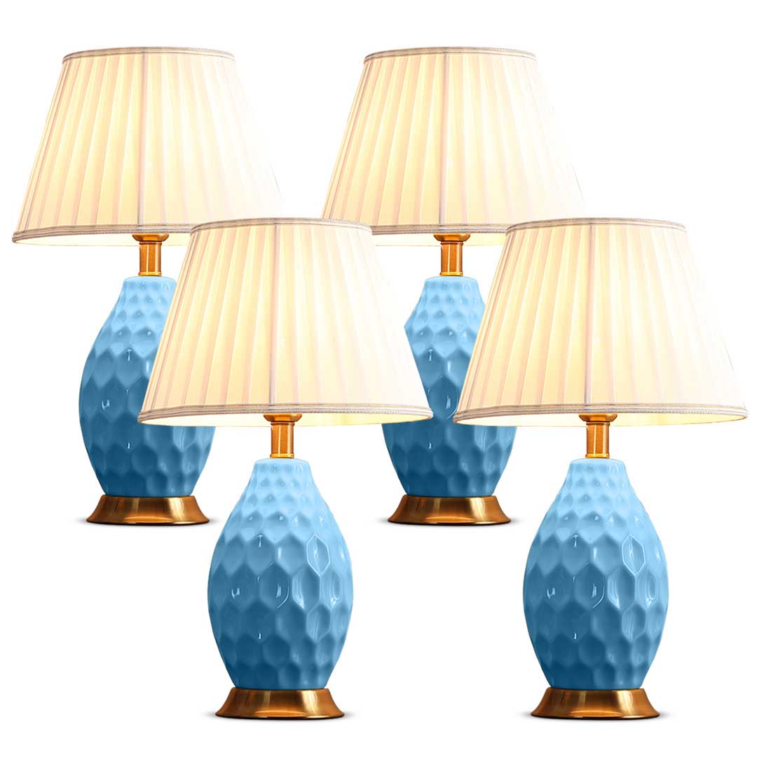SOGA 4x Textured Ceramic Oval Table Lamp with Gold Metal Base Blue