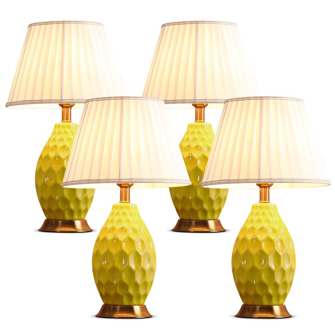 SOGA 4x Textured Ceramic Oval Table Lamp with Gold Metal Base Yellow
