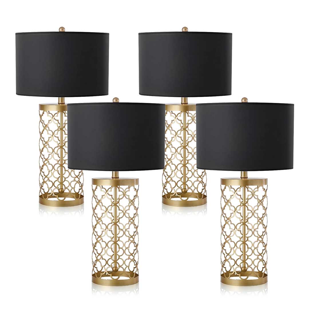 SOGA 4x Golden Hollowed Out Base Table Lamp with Dark Shade