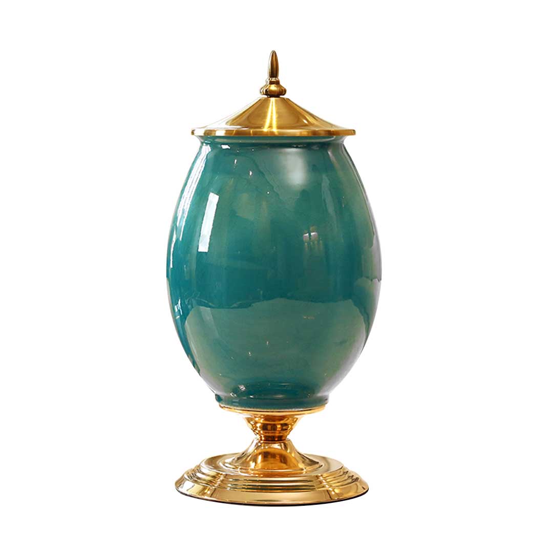 SOGA 40.5cm Ceramic Oval Flower Vase with Gold Metal Base Green
