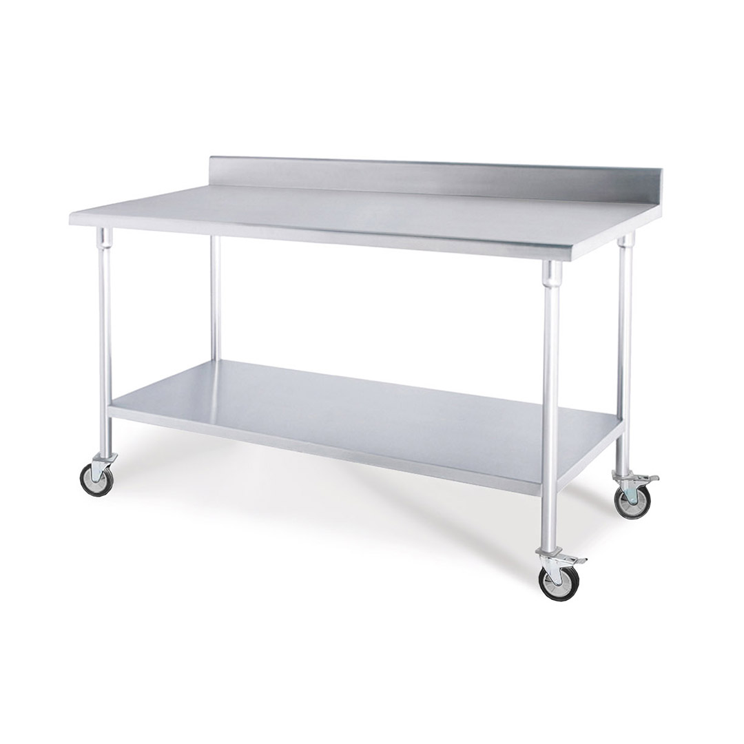 SOGA Commercial Catering Kitchen Stainless Steel Prep Work Bench Table with Backsplash and Caster Wheels 80*70*96cm