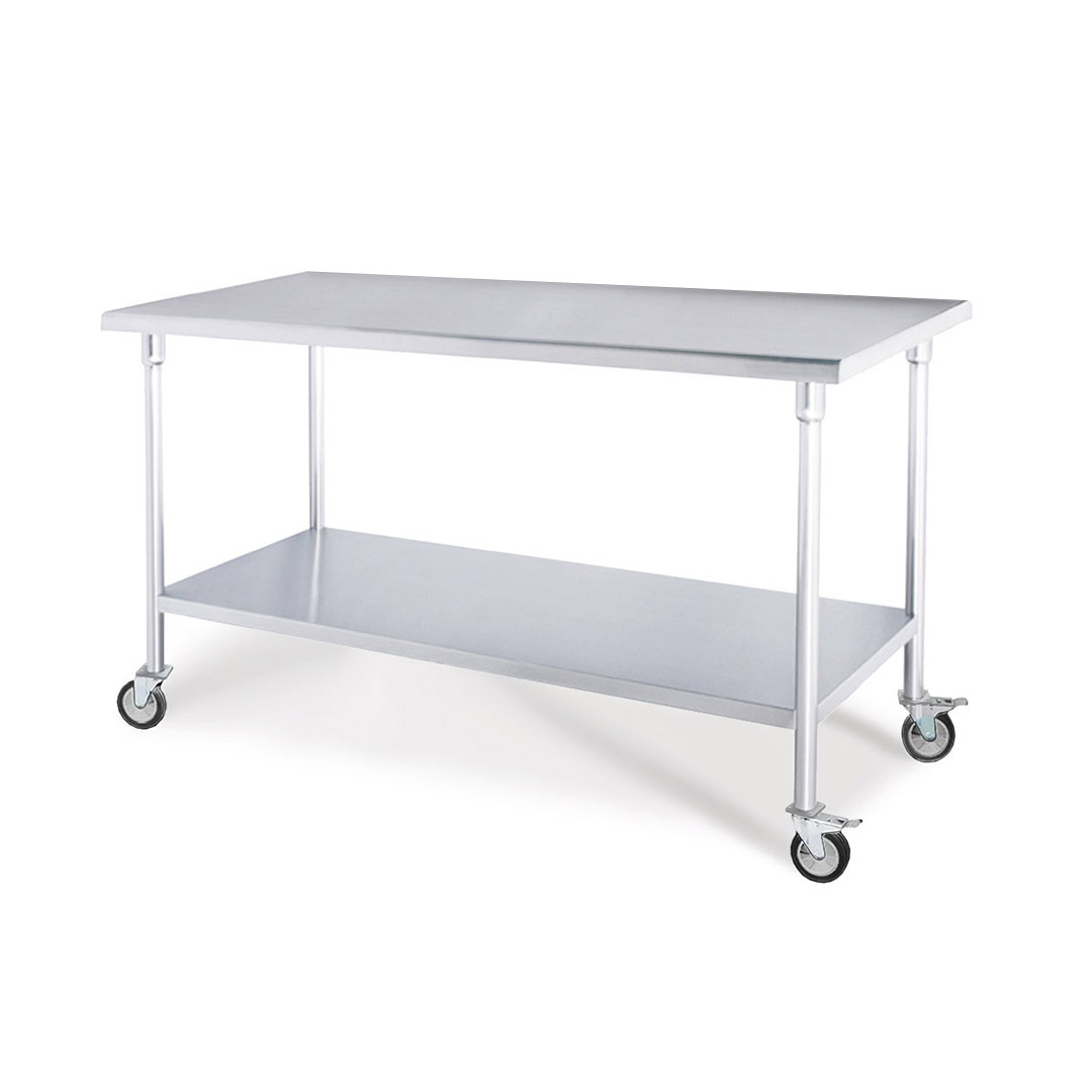 SOGA Commercial Catering Kitchen Stainless Steel Prep Work Bench Table with Wheels 80*70*96cm