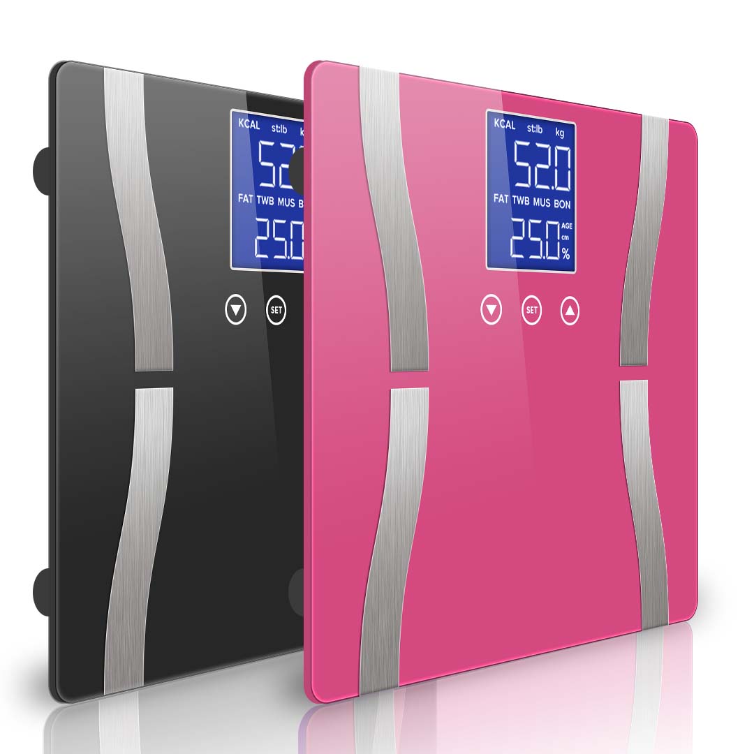SOGA 2X Digital Body Fat Scale Bathroom Scale Weight Gym Glass Water LCD Black/Pink