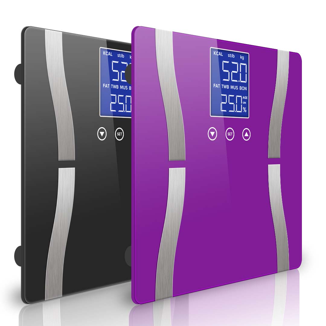 SOGA 2X Digital Body Fat Scale Bathroom Scale Weight Gym Glass Water LCD Black/Purple