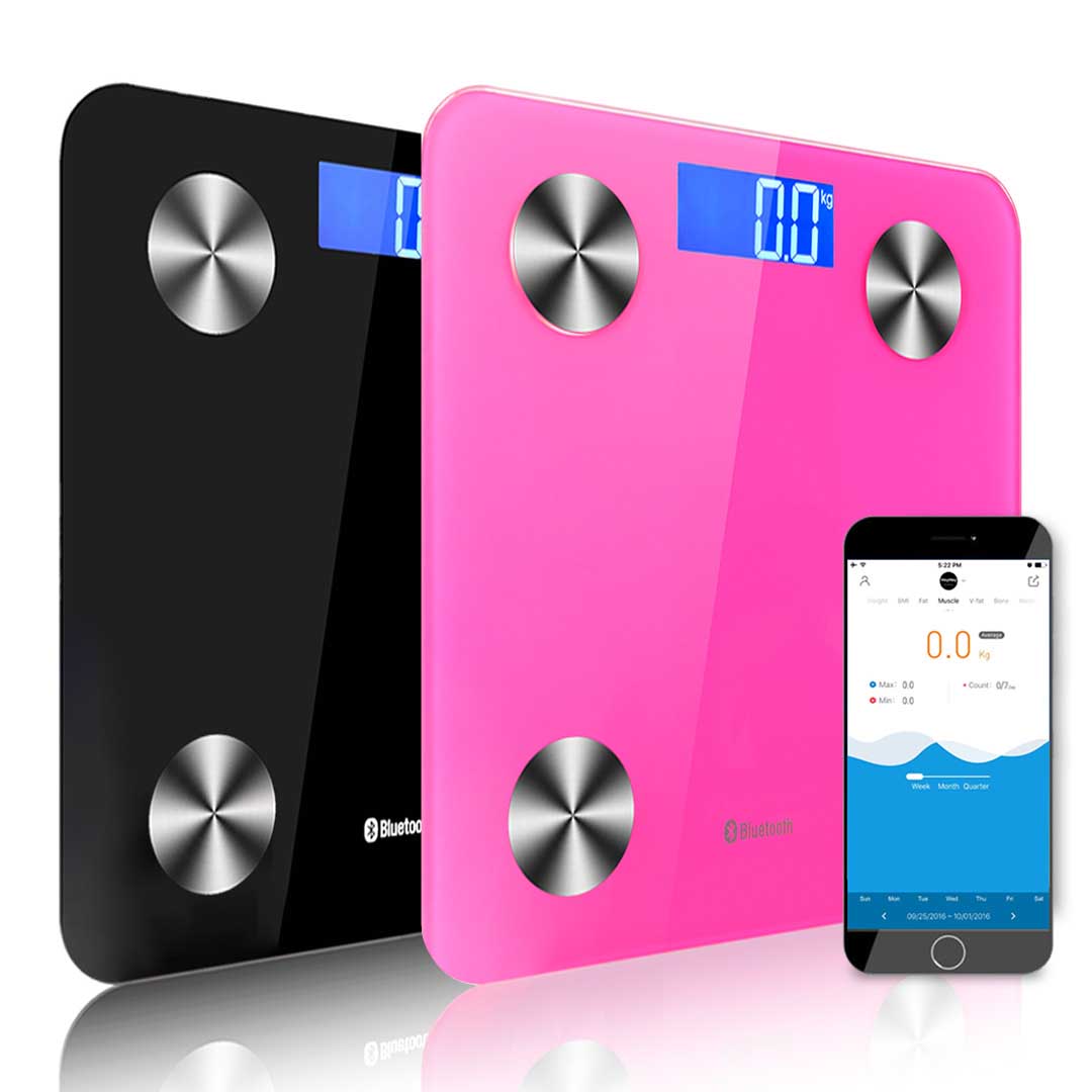 SOGA 2X Wireless Bluetooth Digital Body Scale Bathroom Health Analyser Weight Black/Pink