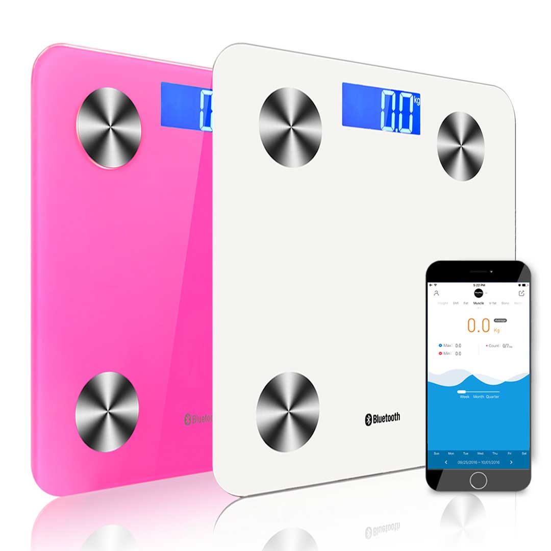 SOGA 2X Wireless Bluetooth Digital Body Scale Bathroom Health Analyser Weight White/Pink