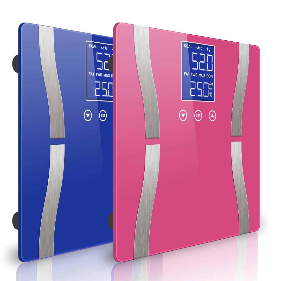 SOGA 2X Digital Body Fat Scale Bathroom Scales Weight Gym Glass Water LCD Blue/Pink