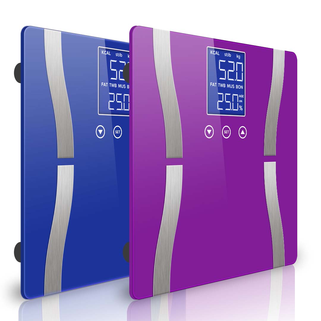 SOGA 2X Digital Body Fat Scale Bathroom Scales Weight Gym Glass Water LCD Blue/Purple