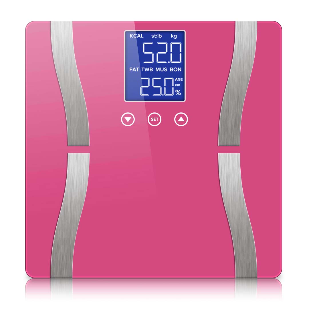 SOGA Digital Body Fat Scale Bathroom Scales Weight Gym Glass Water LCD Electronic Pink