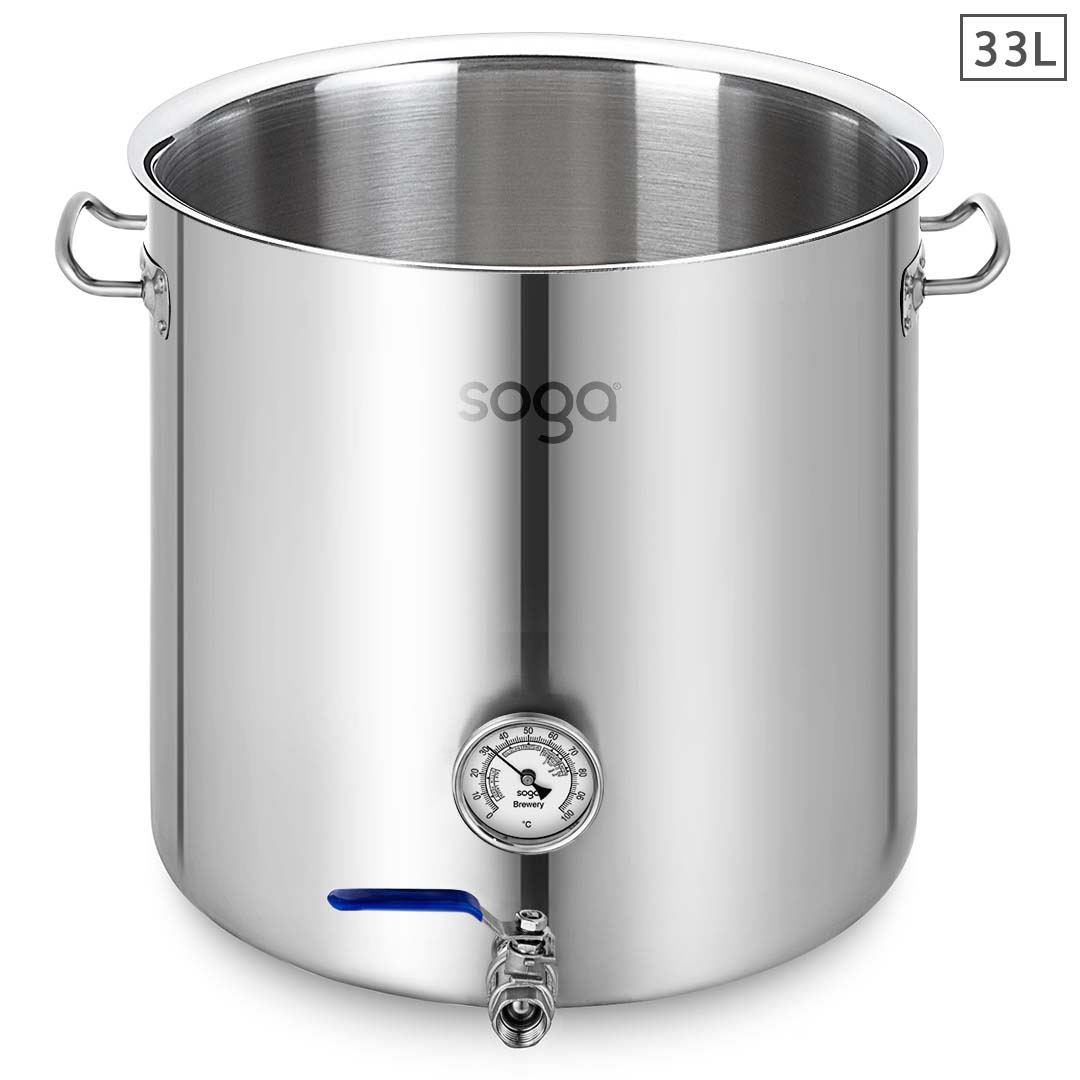 SOGA Stainless Steel 33L No Lid Brewery Pot With Beer Valve 35*35cm