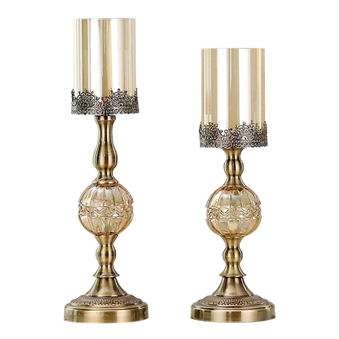 SOGA 42cm 48cm Glass Candle Holder Candle Stand Glass Metal with Candle Set