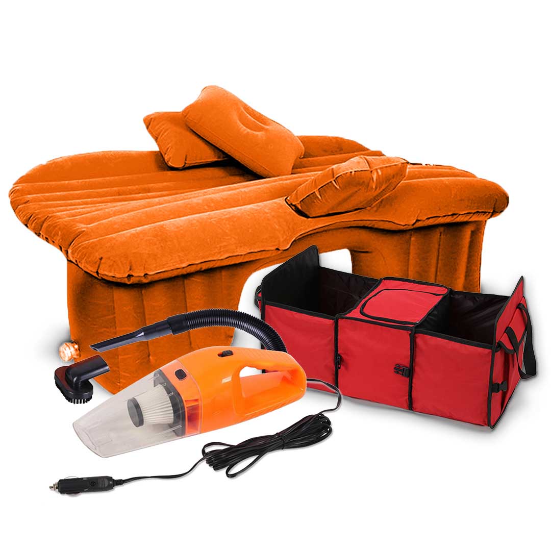 SOGA Portable Camping Car Set Inflatable Air Bed Mattress Storage Organizer Handheld Vacuum Orange