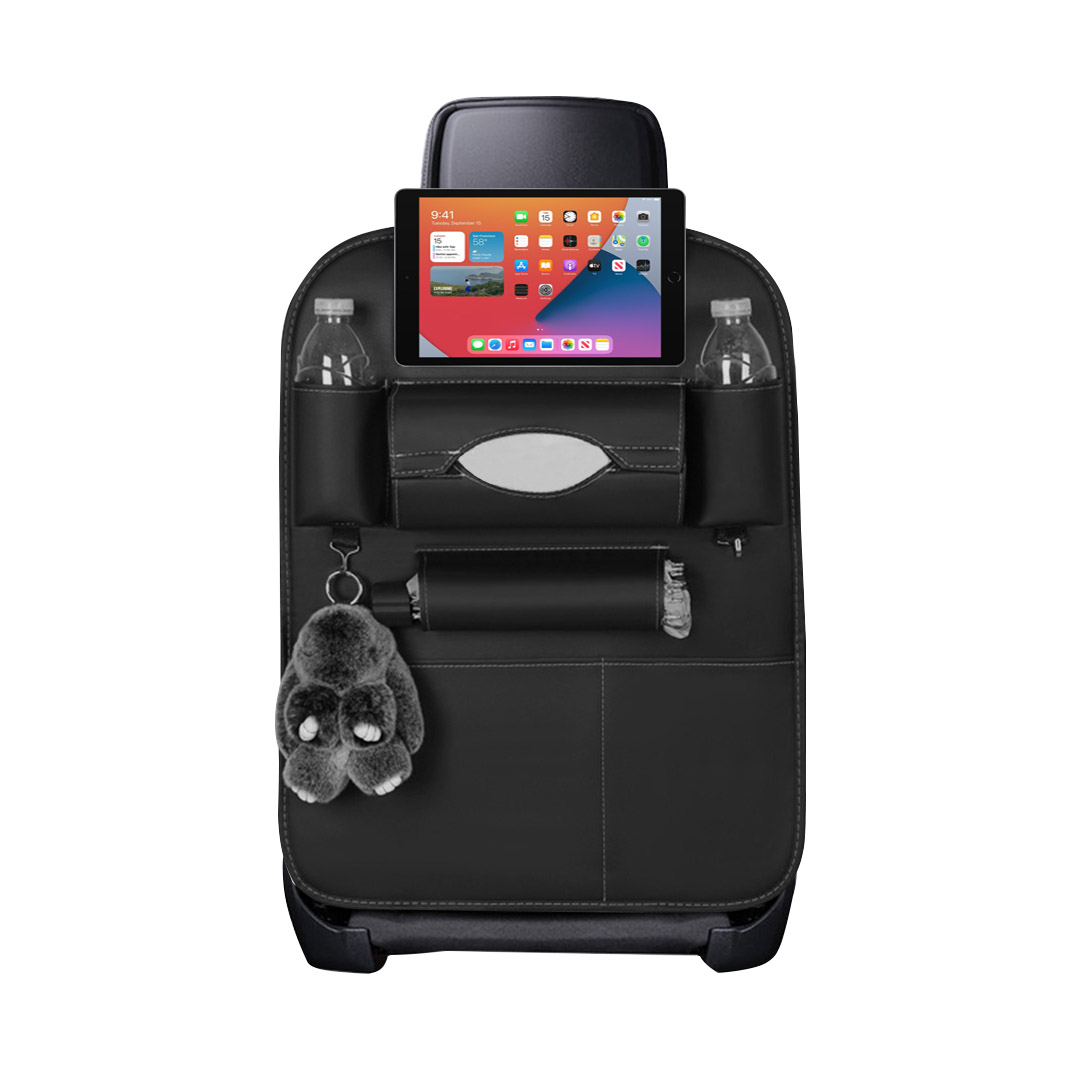 SOGA Leather Car Back Seat Storage Bag Multi-Pocket Organizer Backseat and iPad Mini Holder Black