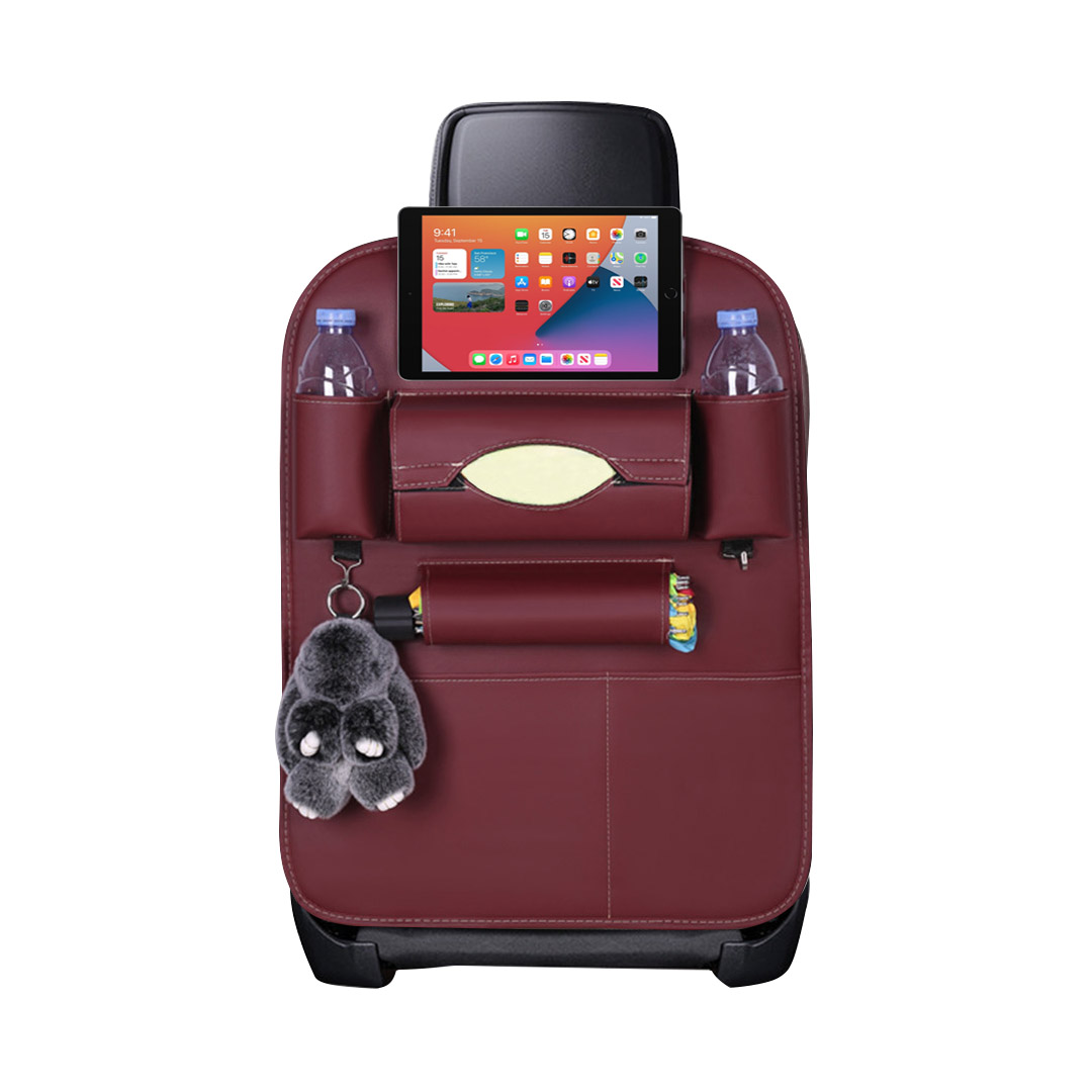 SOGA Leather Car Back Seat Storage Bag Multi-Pocket Organizer Backseat and iPad Mini Holder Red