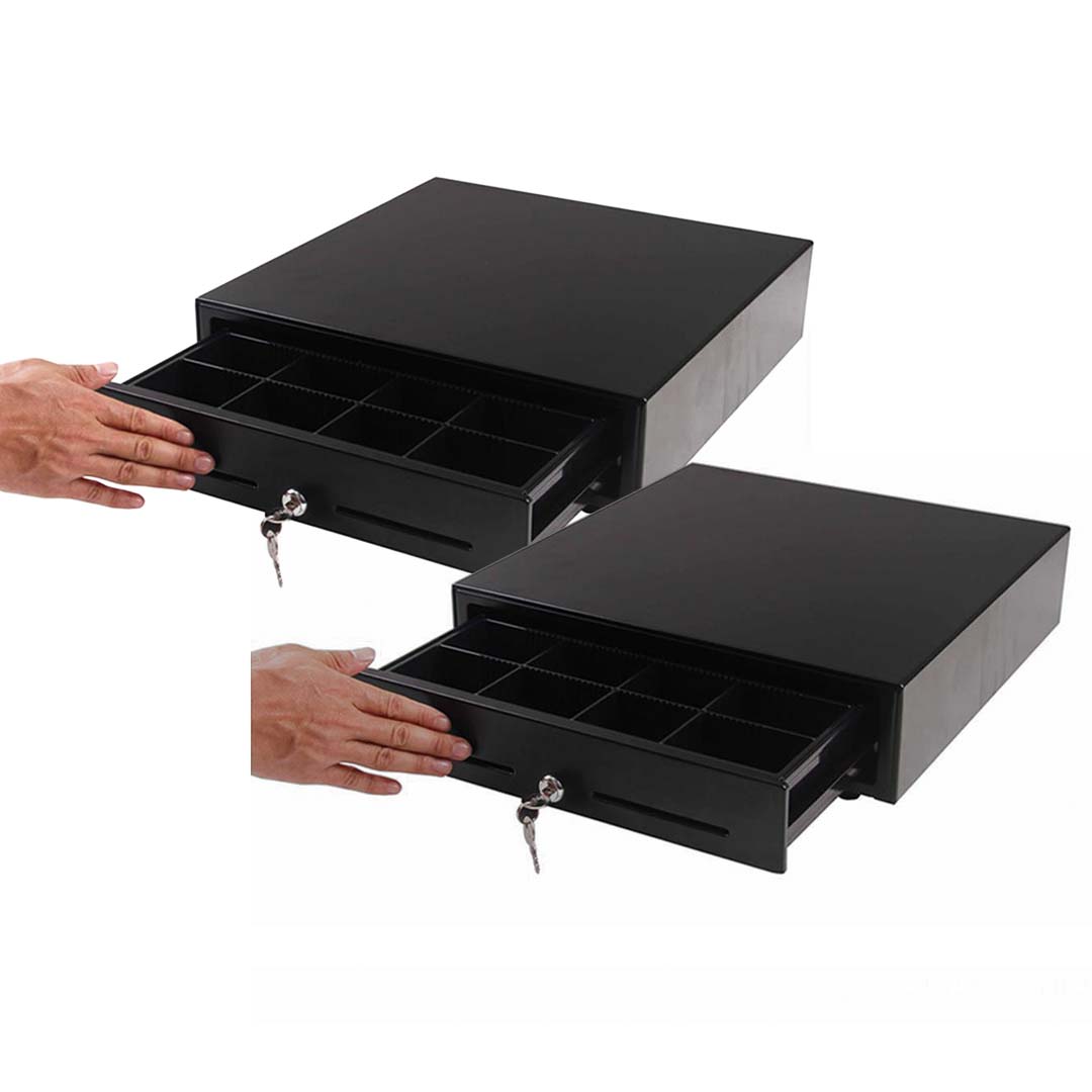 SOGA 2X Black Heavy Duty Cash Drawer Manual 4 Bills 8 Coins Cheque Slot Tray Pos 410