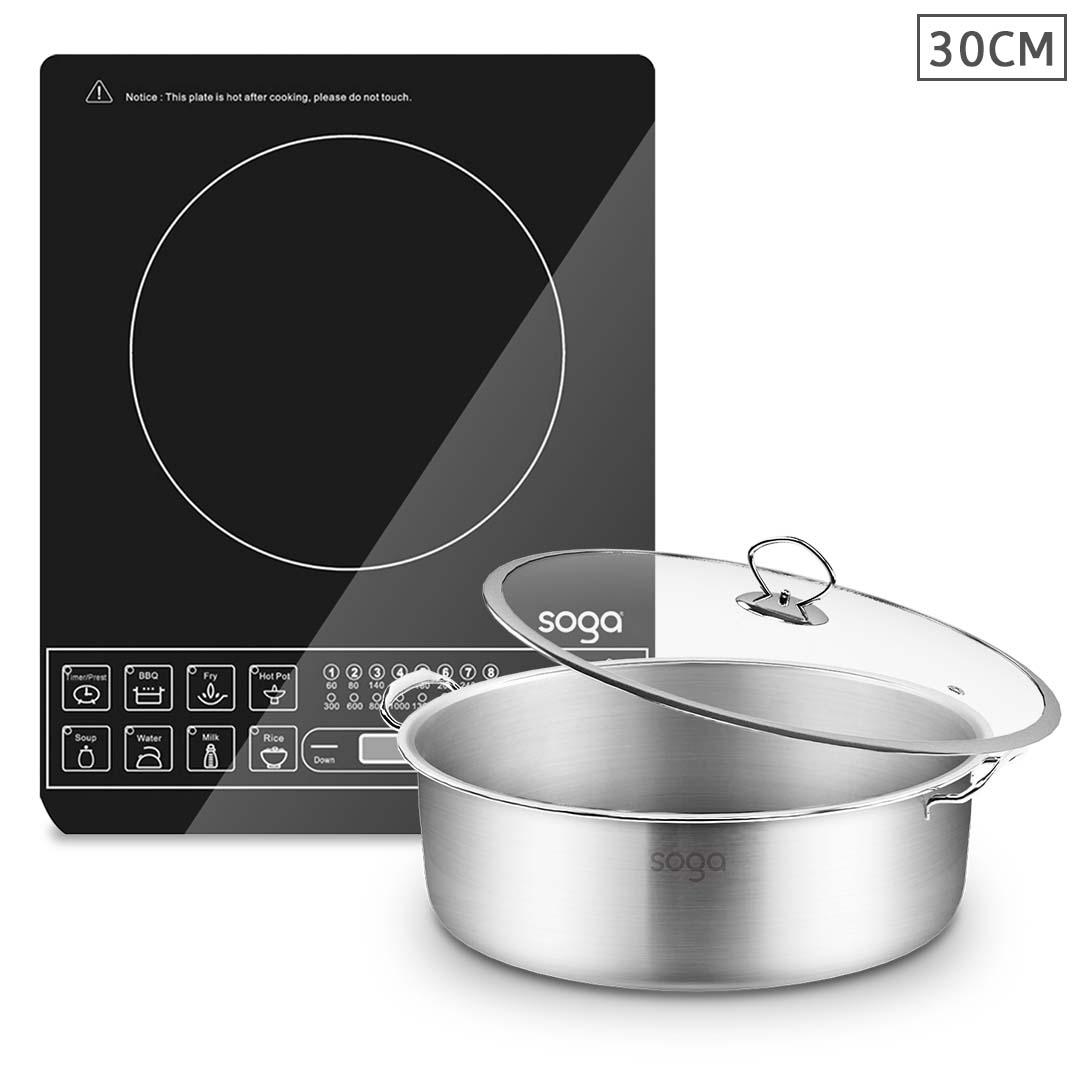 SOGA Electric Smart Induction Cooktop and 30cm Stainless Steel Induction Casserole Cookware