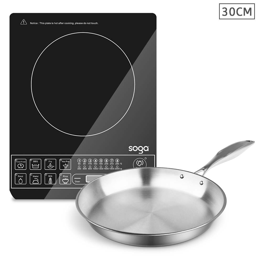 SOGA Electric Smart Induction Cooktop and 30cm Stainless Steel Fry Pan Cooking Frying Pan