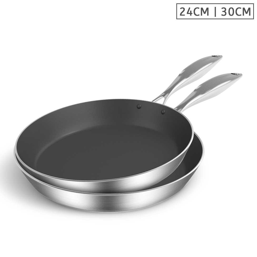 SOGA Stainless Steel Fry Pan 24cm 30cm Frying Pan Induction Non Stick Interior