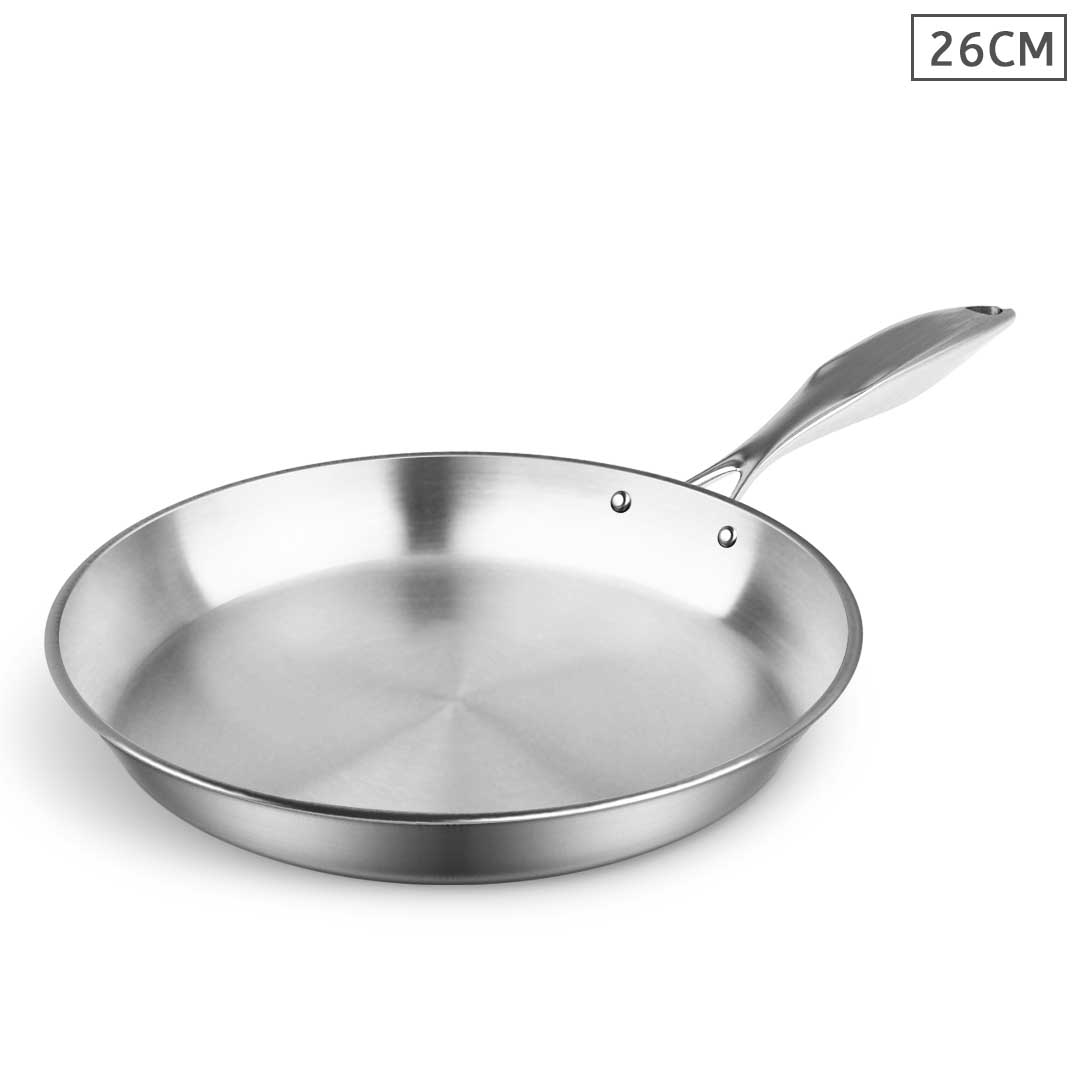SOGA Stainless Steel Fry Pan 26cm Frying Pan Top Grade Induction Cooking FryPan