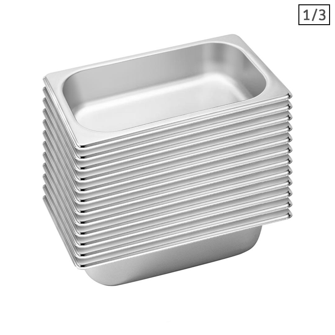 SOGA 12X Gastronorm GN Pan Full Size 1/3 GN Pan 6.5 cm Deep Stainless Steel Tray