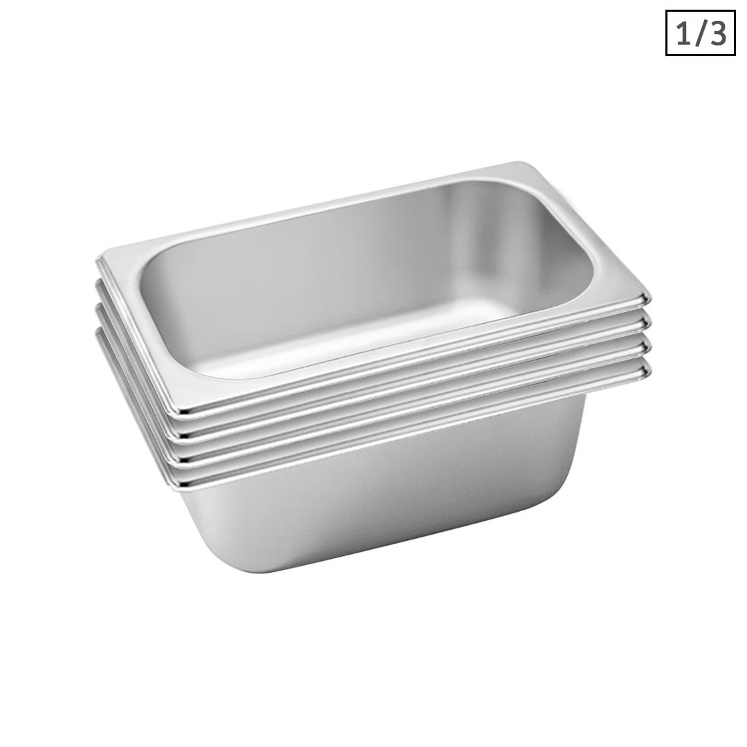 SOGA 4X Gastronorm GN Pan Full Size 1/3 GN Pan 10cm Deep Stainless Steel Tray