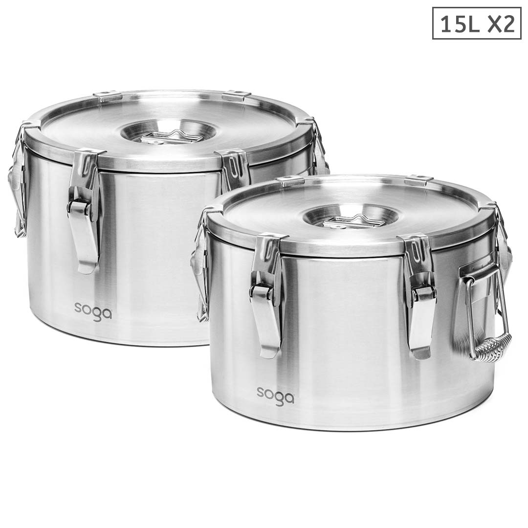 SOGA 2X 15L 304 Stainless Steel Insulated Food Carrier Warmer Container