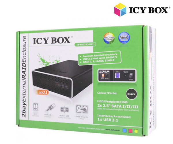 ICY BOX IB-RD2253-U31 - External RAID Enclosure for 2x 2.5" SATA I/II/III HDD